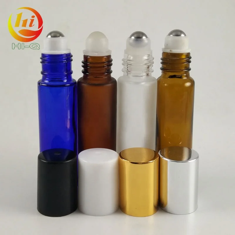 empty blue clear roll on bottle 10ml amber glass roller bottles with stainless steel / glass ball