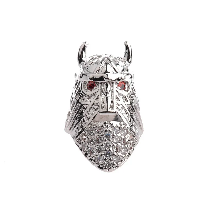 USA viking helmet red eye white zircon micro pave beads copper good quality color plated man bracelets diy charms beads