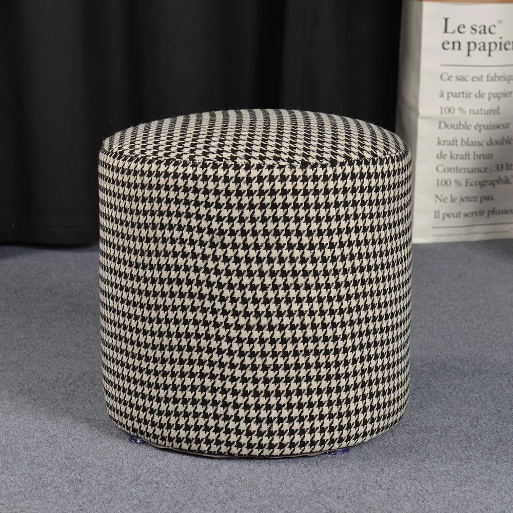 Premium quality comfort footstool solid wood cloth art round stool upholstered ottoman