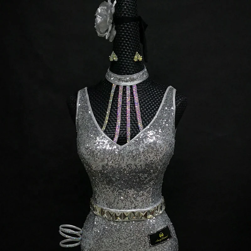 
Haute couture silver shining tassel latin dance dress latin dance costume 
