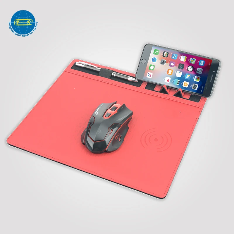
Desk Customized Logo Wireless Charging Leather Mouse Pad 