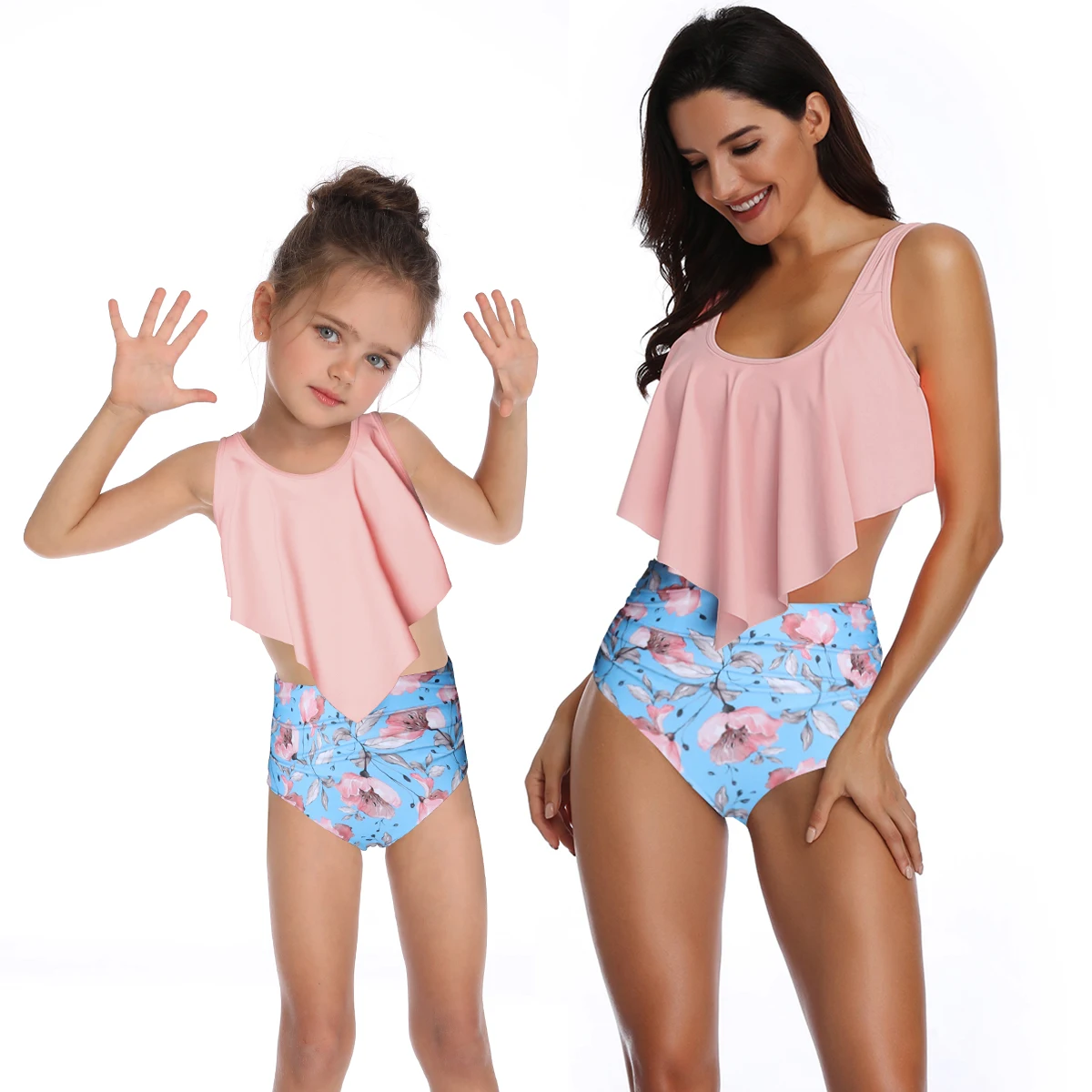 Mommy and me swimwear lovely baby girl kids children one piece rabbit bikini swimsuit long sleeve for