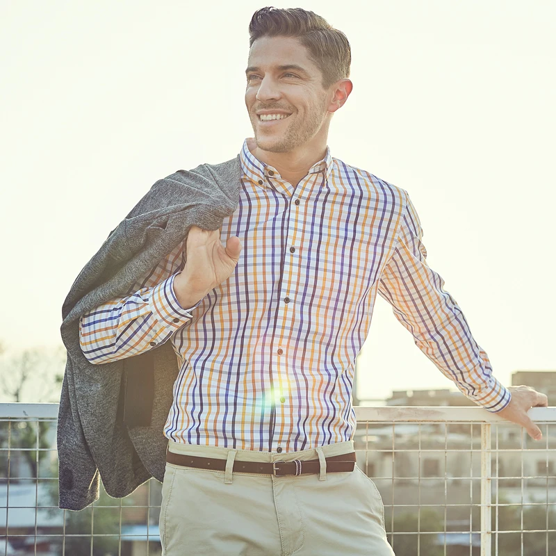 
Wholesale casual plaid 100% cotton business shirts for men 