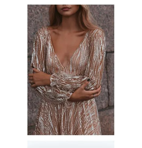 
Customized Sexy Plus Size Dress Women Tight-fitting Deep V-neck Long Sleeve Fashionresses Asymmetrical Sexy Long Dress Women 