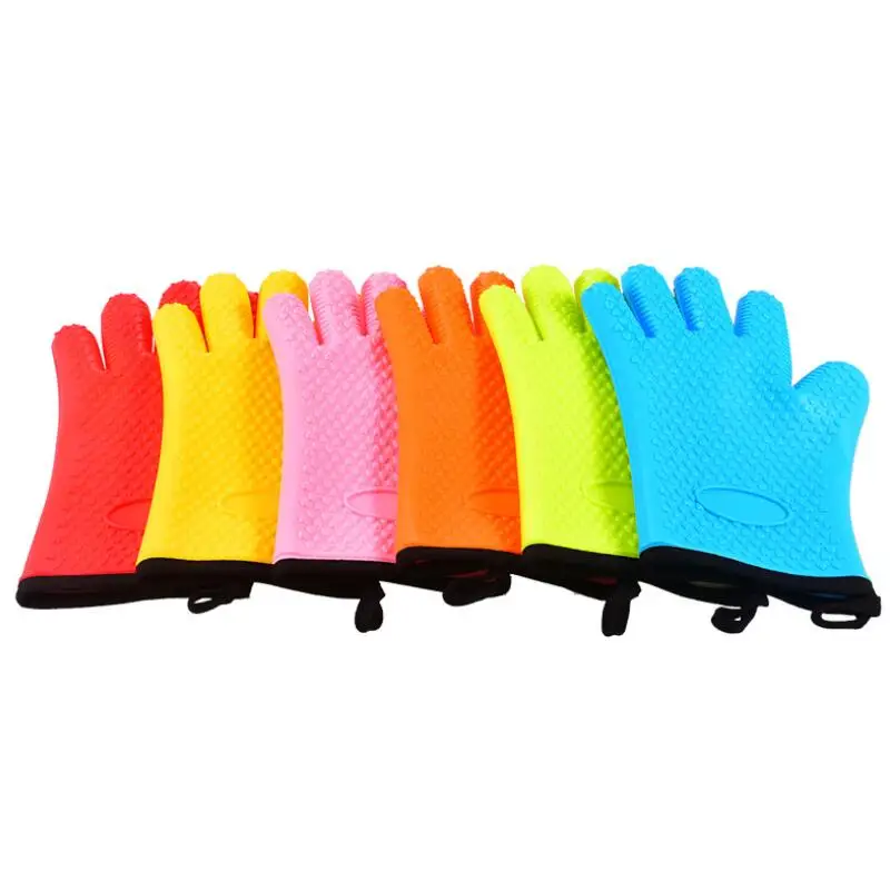 JY 148G Silicone Oven Grill Mitts and Potholders with Soft Inner Lining Protect Fingers Hands and Wrists from Burns Gloves