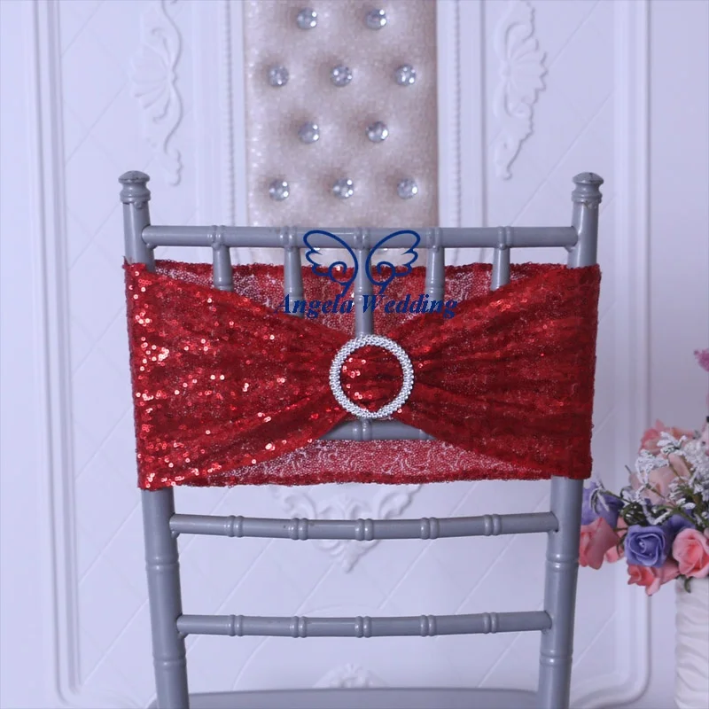 SH022J  Christmas cheap price wholesale red sequin chair band with buckle