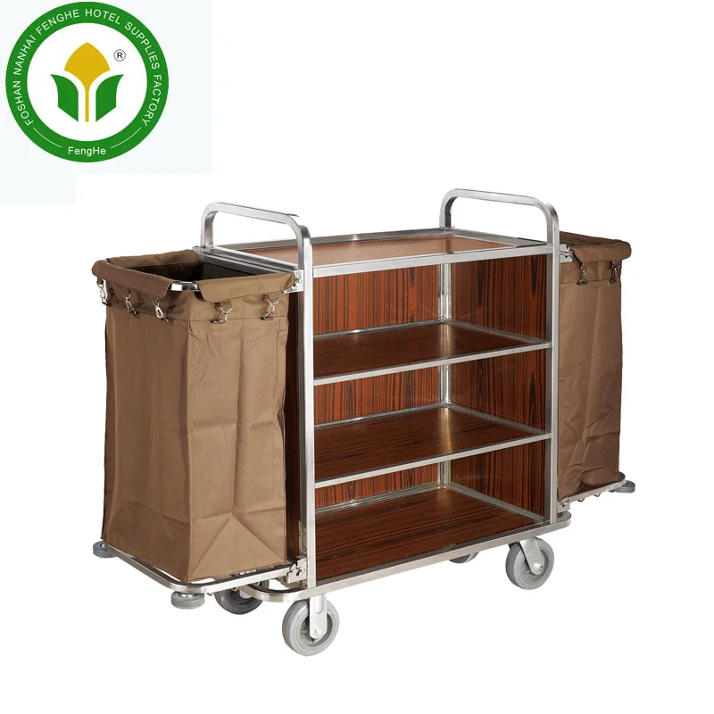 Оптом гостиничные нержавеющая сталь уборка тележка сервис горничной тележка