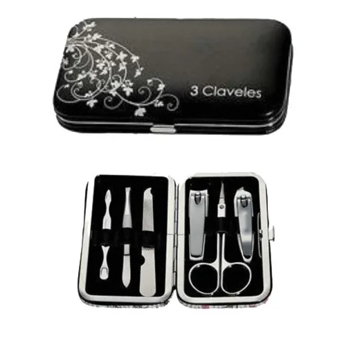 Black personalized travel hot sale 6pcs stainless steel pedicure manicure nail care tools set in leather case
