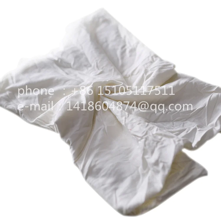 
industrial machine application cut white t-shirt cotton waste wiping rags 