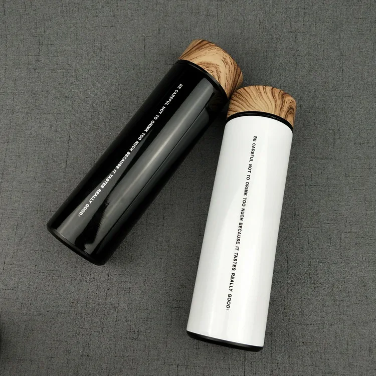 High quality modern design stainless steel water bottle with wooden lid