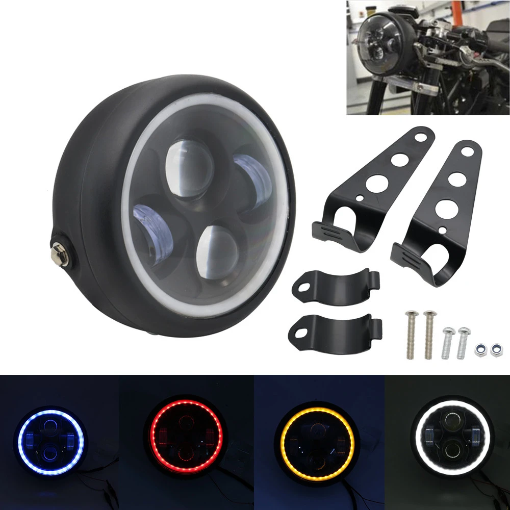 Светодиодная мотоциклетная фара 6,5 дюйма, 12 В, с ангельским глазом, подходит для Sportster Cafe Racer Bobber Iron 883 Dyna