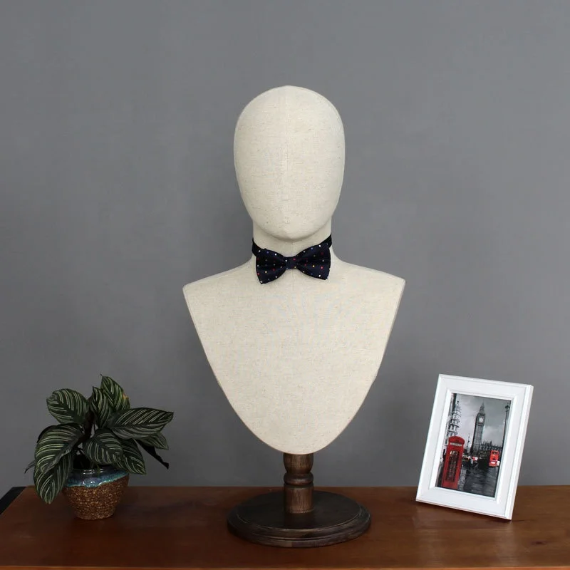 Canvas linen fabric cover vintage abstract mannequin head without hair for hat and scarf display
