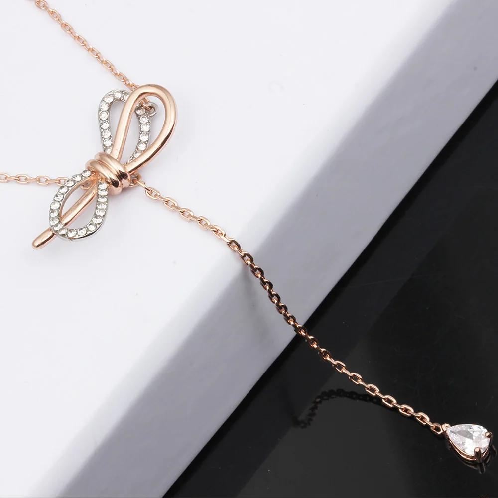 new design hot selling bow tassel necklace jewelry adjustable neck chain temperament bow clavicle chain drop pendant for female