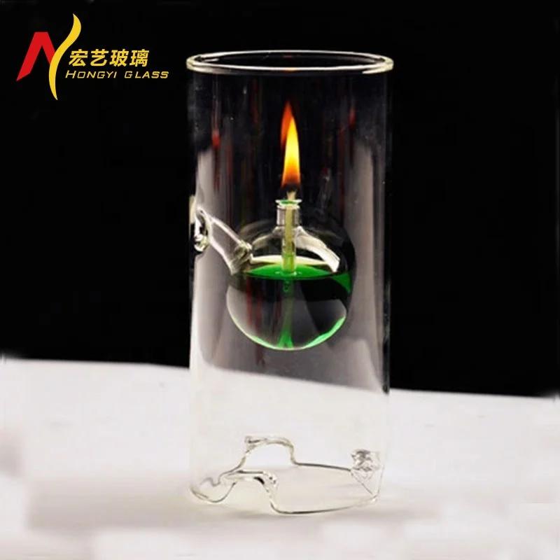 thick clear glass oil candle jar with candle platform