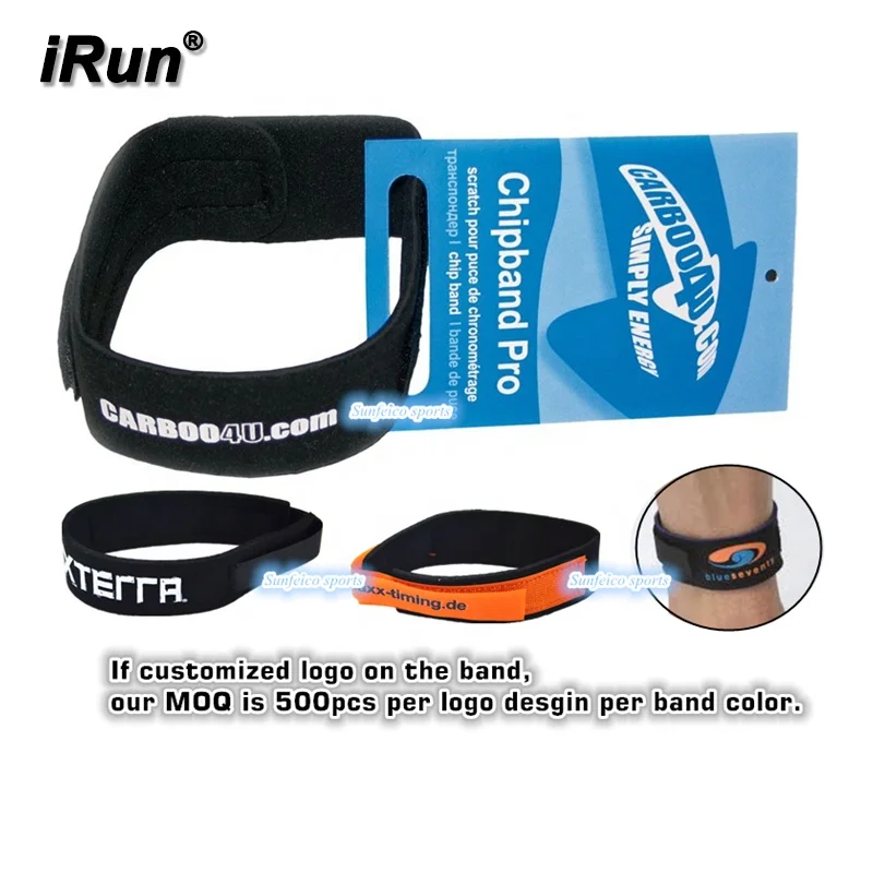 iRun Hook And Loop Padded Ankle Strap For Race Running Triathlon Adjustable Timing Chip Bracelets with customized packag service