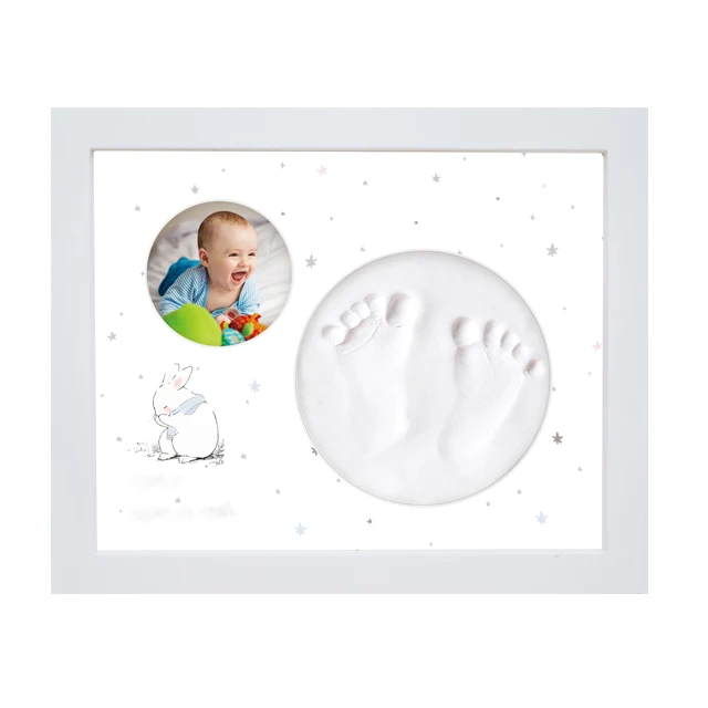 Baby Handprint Footprint Picture Frame Kit Triple Foldable Wooden Photo Frame With Clay White 2019