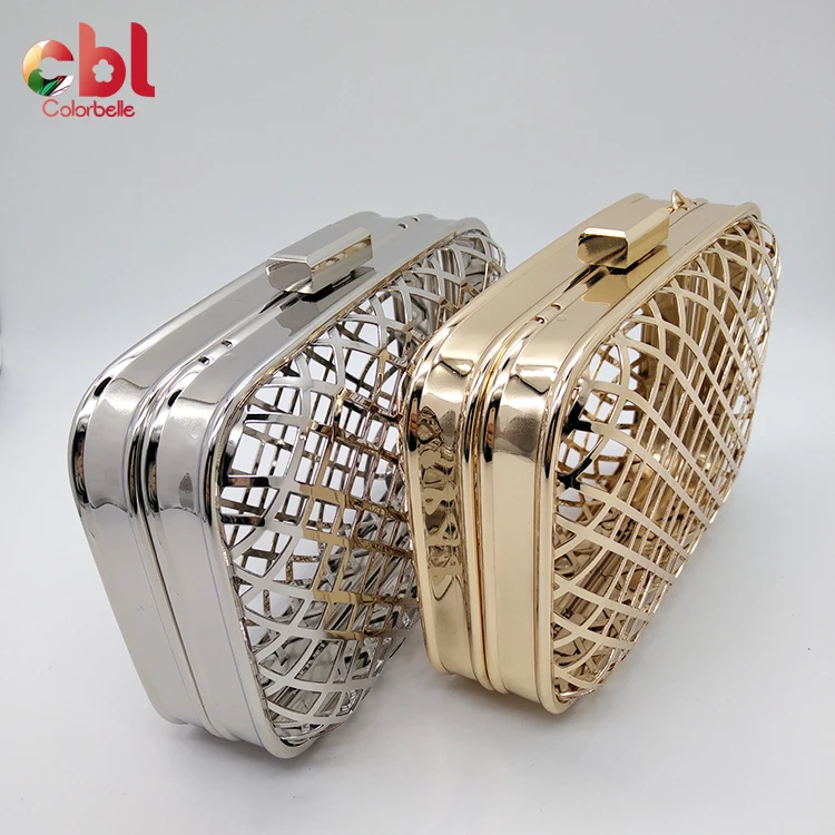 Wholesale high quality Mesh type bag clutch bag box metal frame