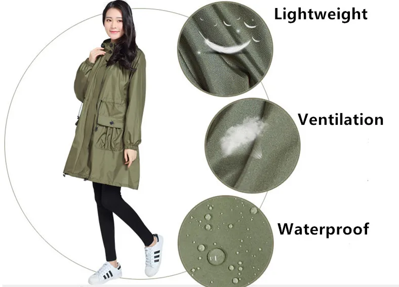 Female fashion adult hiking long waterproof raincoat breathable Korean Version cute raincoat Windbreaker raincoat