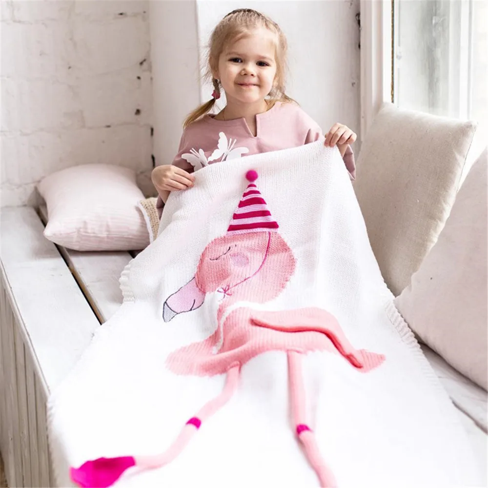 
60cm*120cm INS Innovative Cartoon Pink Flamingo Animal Cute Baby Throw Blankets Sofa Bed Travel Plaids Wool Thread Blanket Child 
