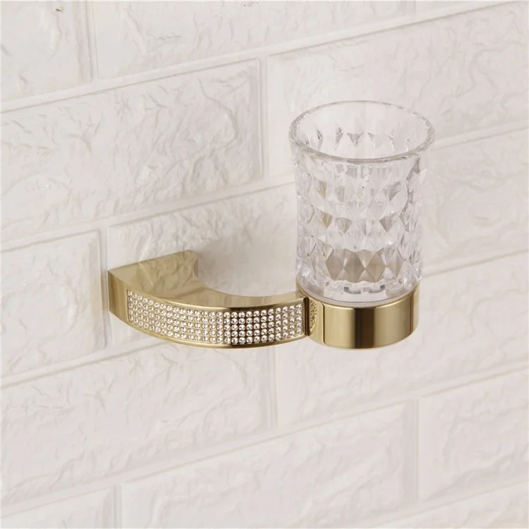 Czech Crystal Brushed Gold Bathroom Hardware Set Robe Hook Towel Rail Brass Bathroom Accessories