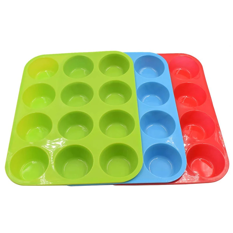 12-Cup Silicone Muffin Cupcake Baking Pan, Cake Baking Cups Mold