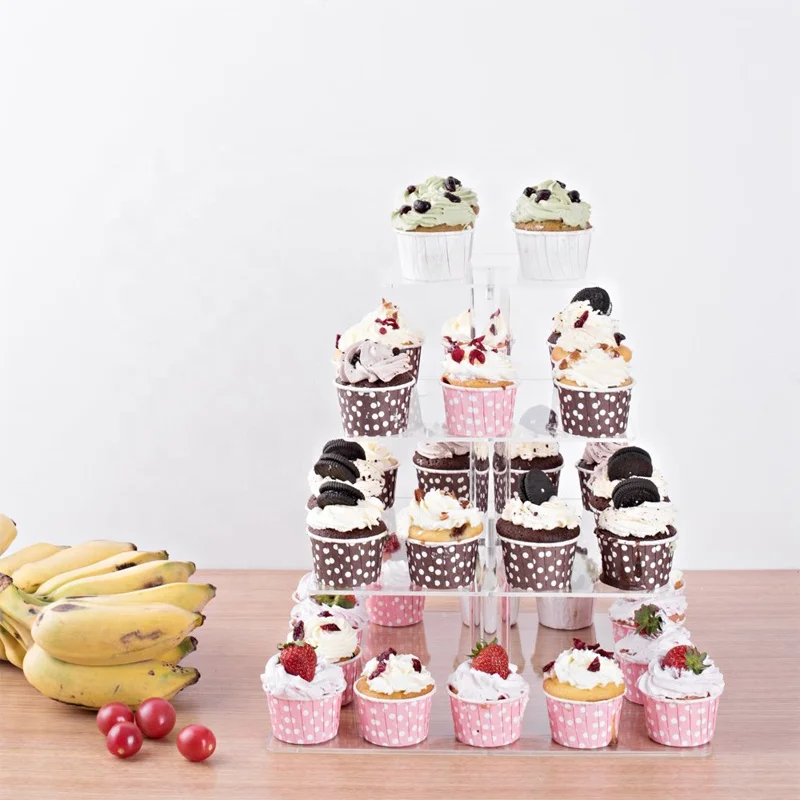 Clear acrylic 4 tiers macaron tower stand square birthday macaron cake display stand