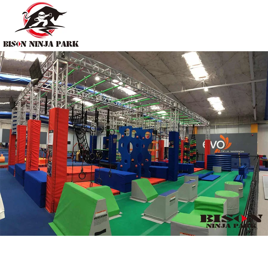 Professional eco-friendly safety free jump children big indoor trampoline park with ninja warrior, basketball set