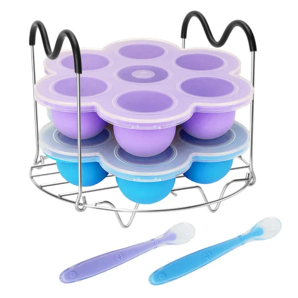 2019Amazon hot pot accessories set with Silicone egg bites molds and Steamer rack with silicon handle with 2 bonus silicon spoon