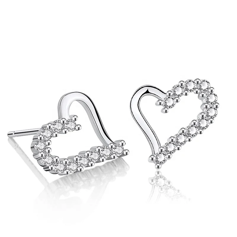 EC35 2019 Rhodium Plated Jewelry In Korea Design 925 Silver Love Heart Creative Stud Earrings wholesale