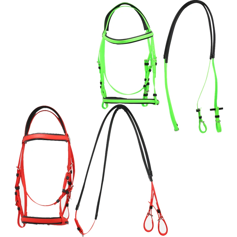 Neon Yellow Australian Saddle Horse Racing Bridle and Rein Set Made by Manufacturer in China with Durable Nylon PVC Material