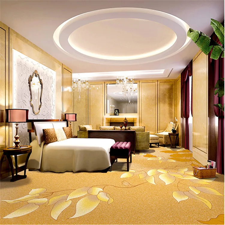 Eco-friendly 80% Wool 20% Nylon Gold Kayseri Silk Carpet Luxury Party Commerical Axminster Carpet 5 Star Hotel Carpet