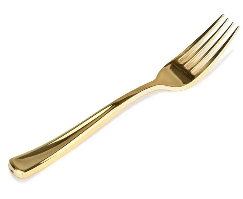 
Gold Plastic Forks 125 Pack Disposable Cutlery, Heavy Duty Flatware, Plastic Silverware Set for Catering Events, Parties, Dinner 