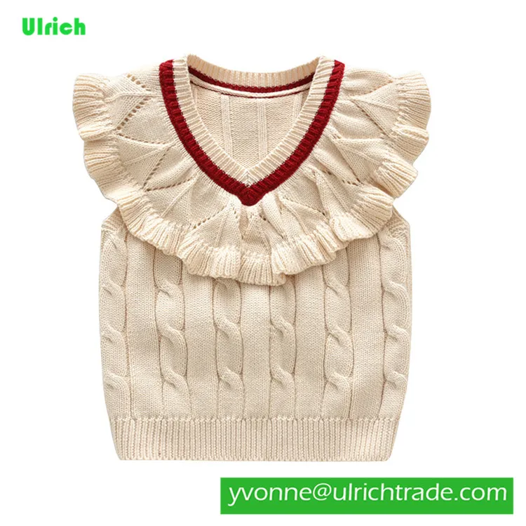 JYJY523 sleeveless baby knit vest sweater with lace collar pullover