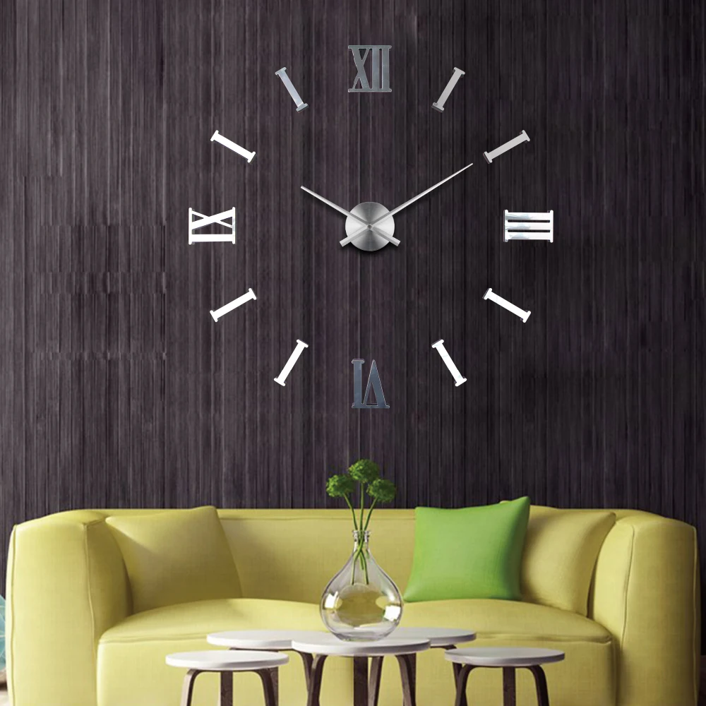 Wall Clock Large Decorative Wall Sticker Clocks Quartz Living Room Art Watch Roman Numbers DIY 3D for Home Quartz Movement 10CM