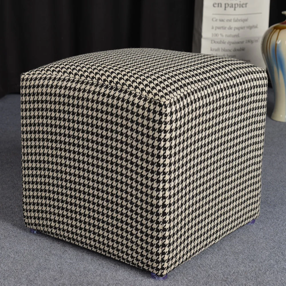 Premium quality comfort footstool solid wood cloth art round stool upholstered ottoman