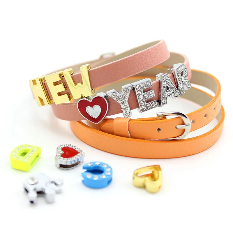 Wholesale 8mm Double Litchi PU Leather Bracelet DIY Personalized Wristband Fit Slide Letter Charm ,Accept Custom Bracelet