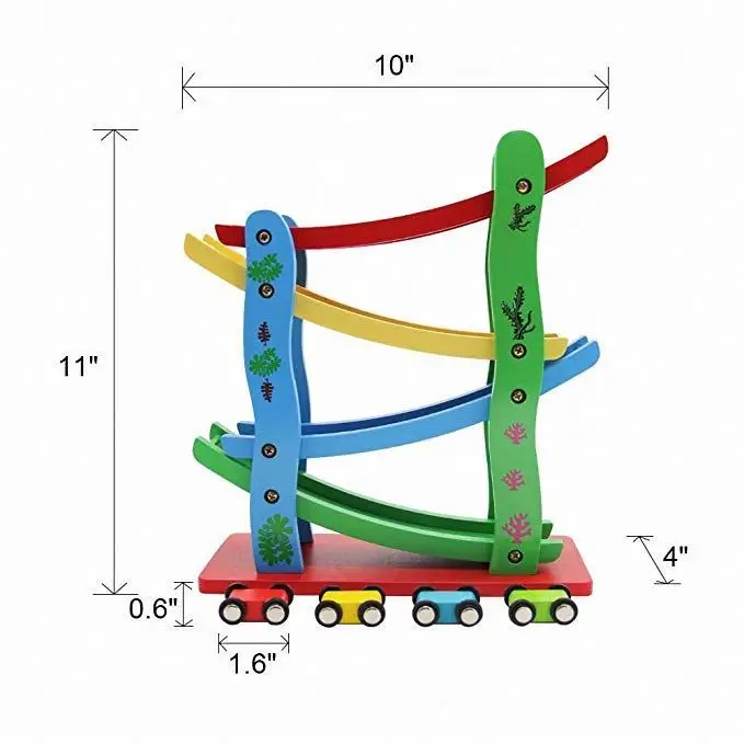 
Wholesale educational wooden small car toy ramp racer track slide car roller coaster slide four layers for kids toys 