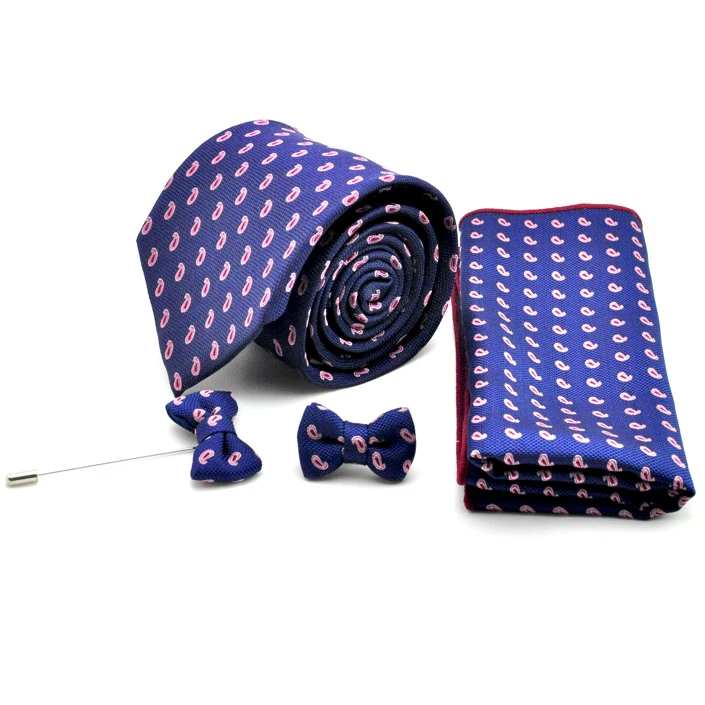 Set of 3 Paisley Patterned Mens Tie Pocket Square Lapel Pin Elegant Tie Clips Bars Pins