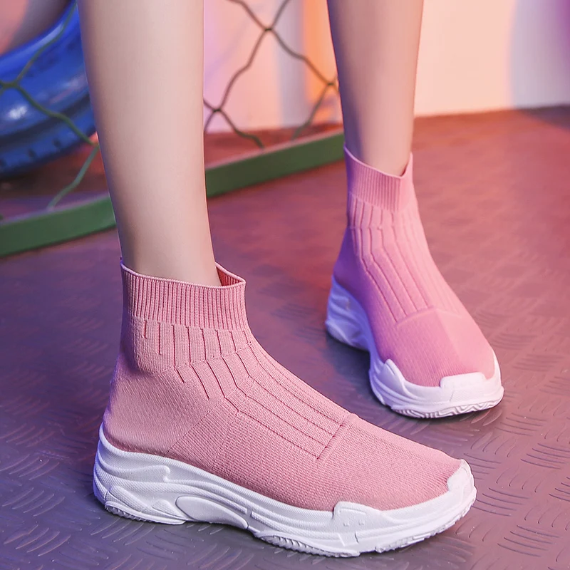 
Factory High Quality Casual Designer Flying Knitted Fashion Sneakers women Running Sports Sock Shoes 