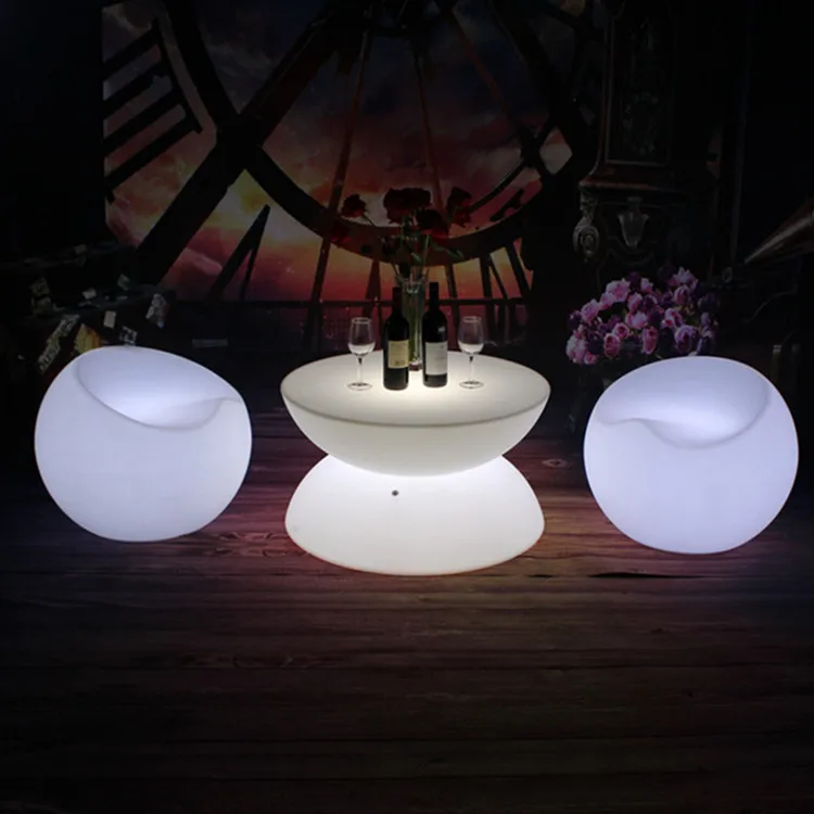 
Indoor and Outdoor Use Apple Chair LED Furniture PE Plastic End Table with Stool Luminous Cube 