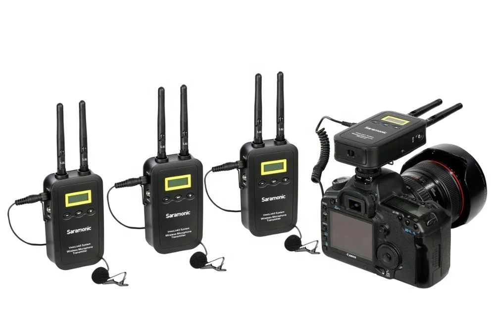 Цифровая беспроводная микрофонная система Saramonic VmicLink5 RX + TX с креплением камеры тремя передатчиками Bodypack и петличным Mi