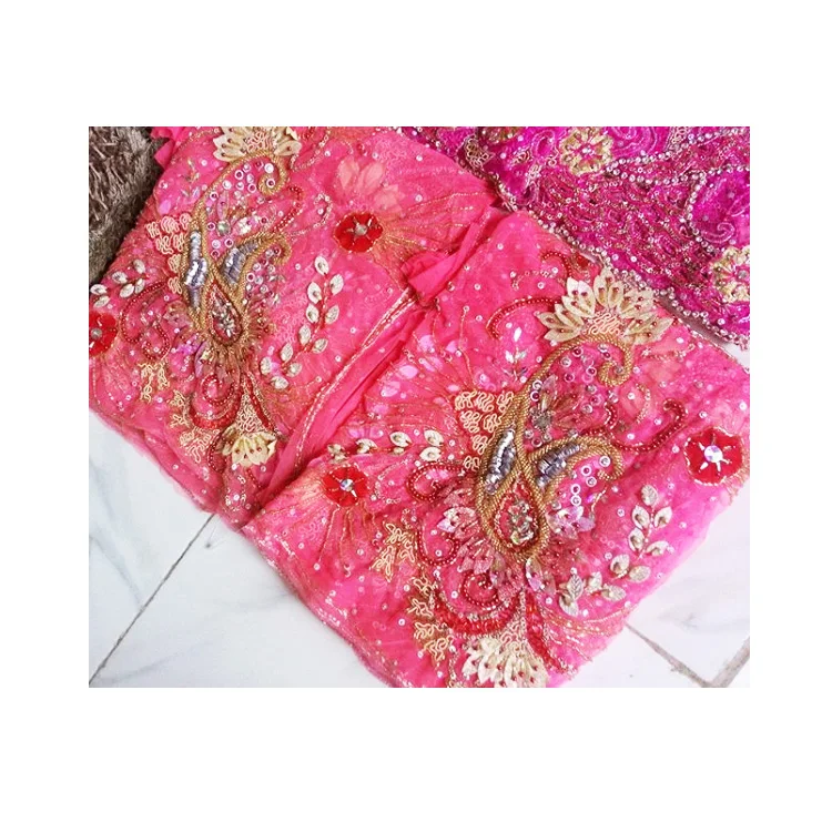 Queency Индия тяжелые бусины Джордж с верхним сетчатым кружевом дизайн подходит