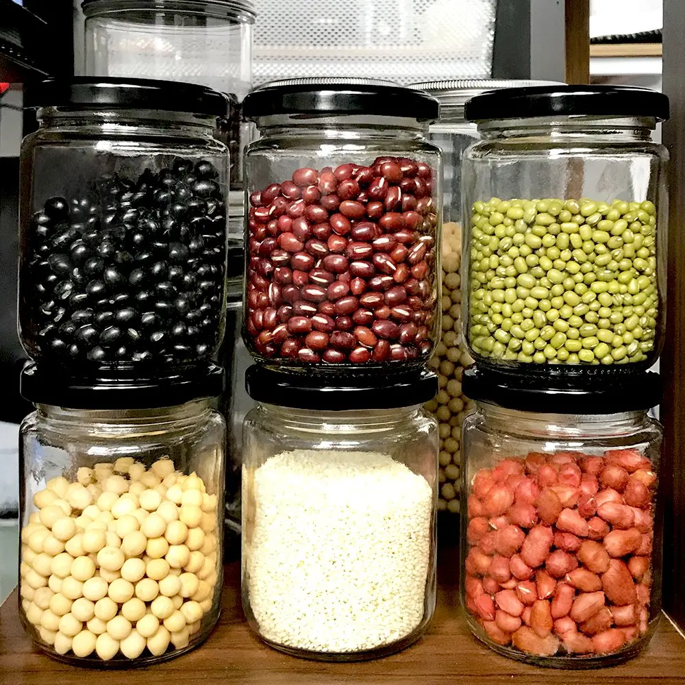 250ml Round 8 oz Glass Jars with Black Metal Lid Canning Jars for Jam Honey Arts and Gift Holder