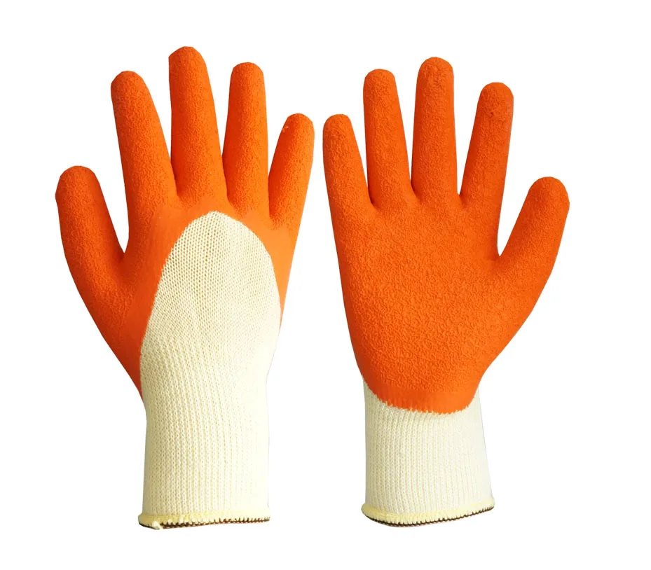 10 gauge 5 thread green grip  polycotton work  gloves with half coated foam  latex for heavy duty work