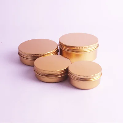 
50ml 60ml 100ml 150ml round shape gold nice can portable cosmetic cream packing aluminum metal jar container wholesale cosmetic 