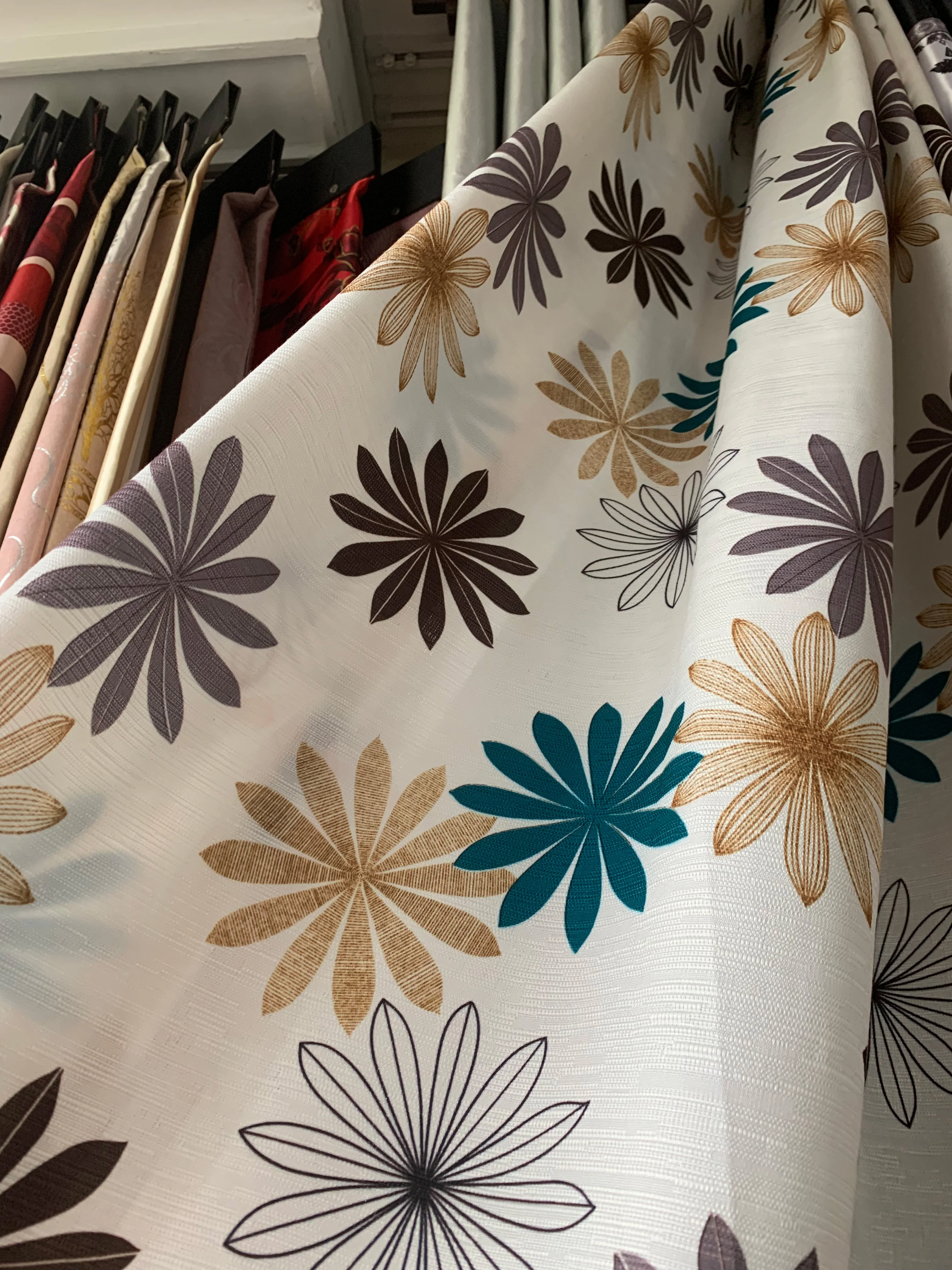 Flower Fancy Linen Like Fabric Wholesale curtains