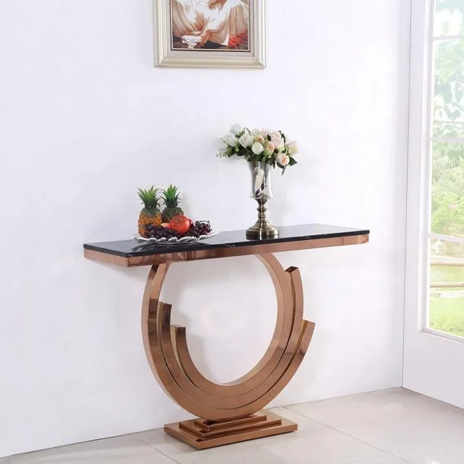 2020 New Interior Design Contemporary Luxury Furniture Gold Stainless Steel Console Side Table with Marble Top