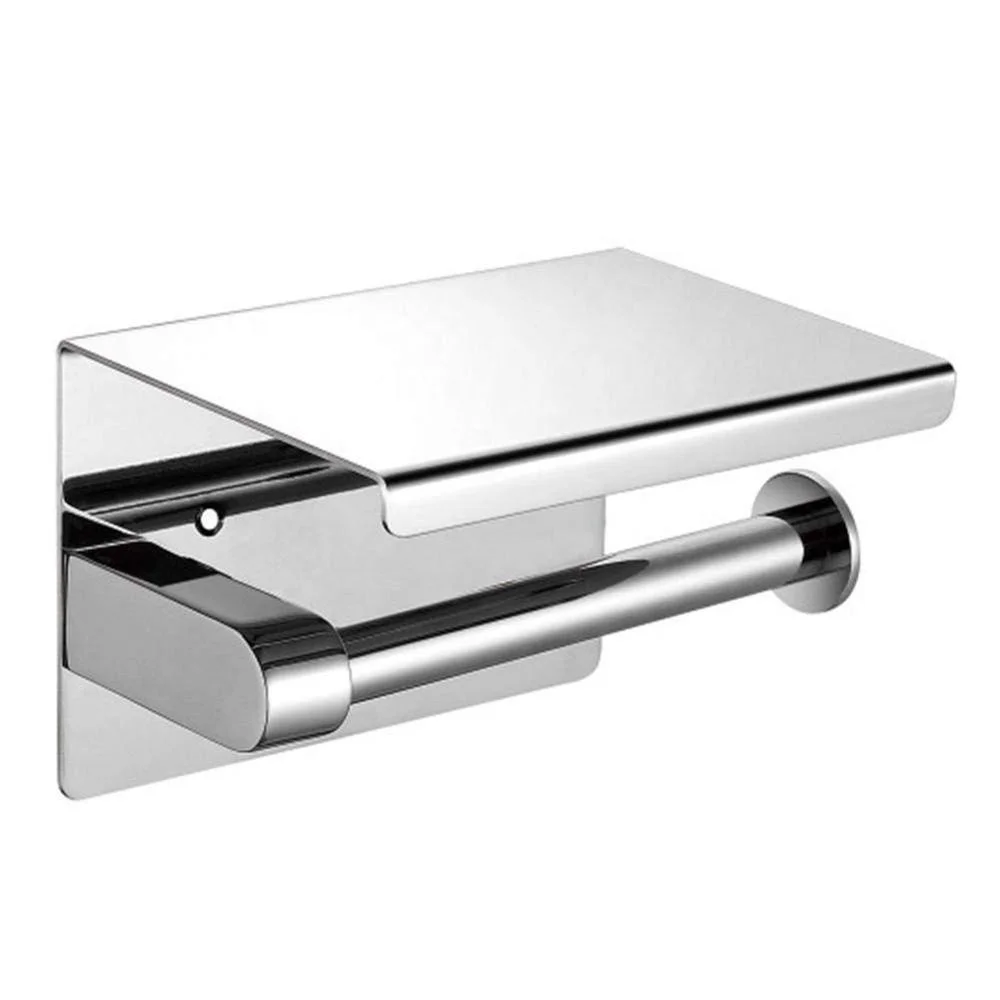 Chrome Stainless Steel Tissue Roll Toilet Paper Holder with Mobile Phone Storage Shelf