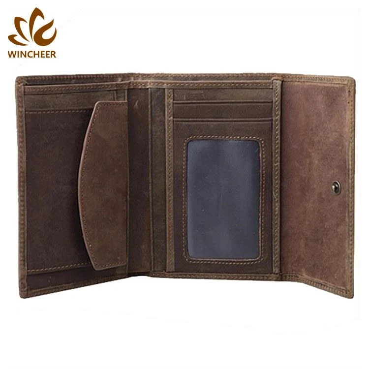 Multi-function vintage credit card maker slim Western wallets men's leather trifold wallet