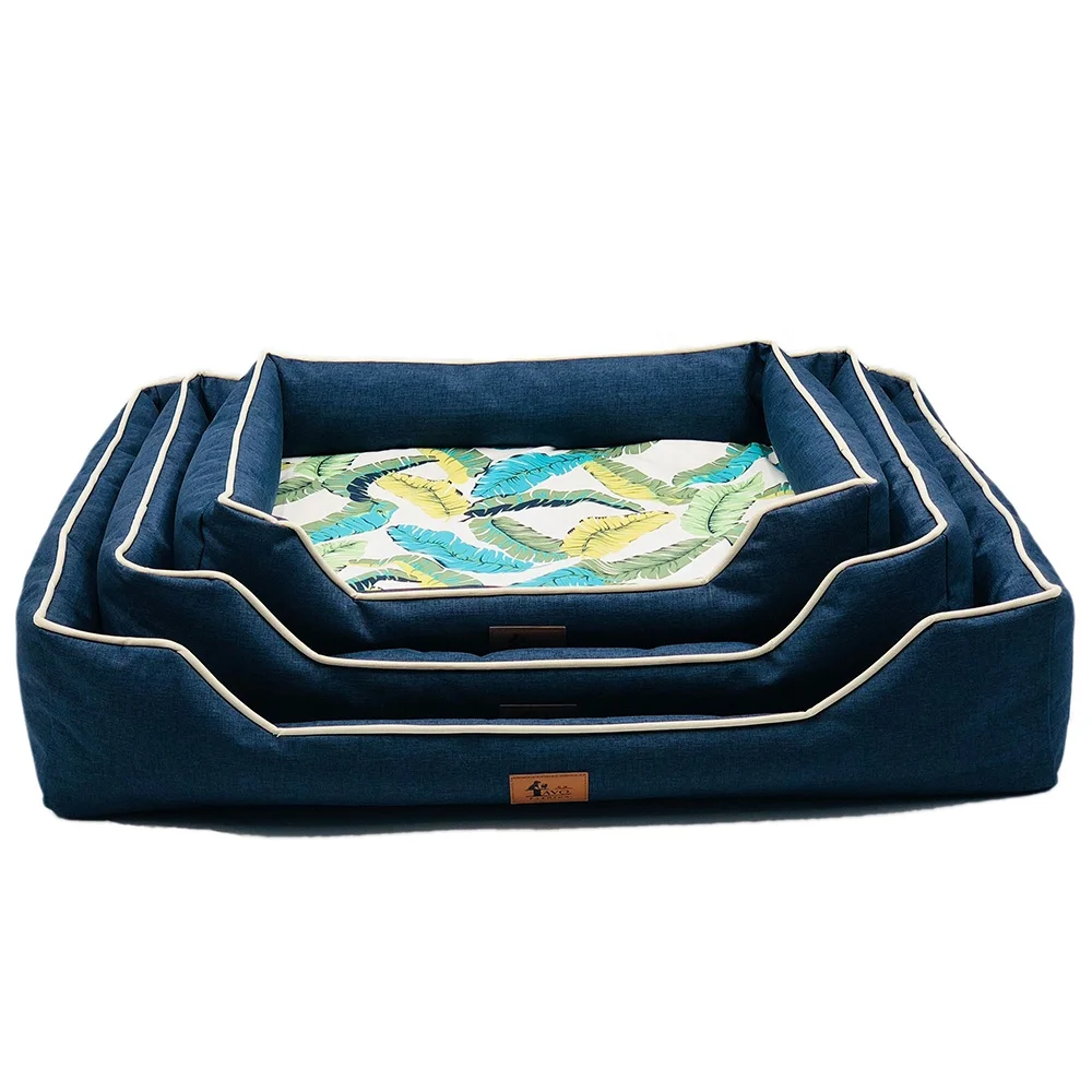 
2019 new factory design lucky pet dog beds korean style China dog bed luxury royal hard cotton leaf pattern 